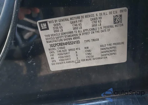 2015 Chevrolet Silverado 1500 1Lt z USA, uszkodzony, nr VIN 3GCPCREH4FG524183